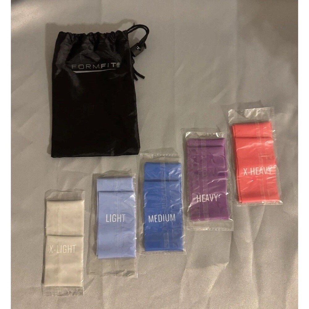 FormFit Resistance Loop Exercise Bands Set of 5 Weights Carry Pouch Workout NEW